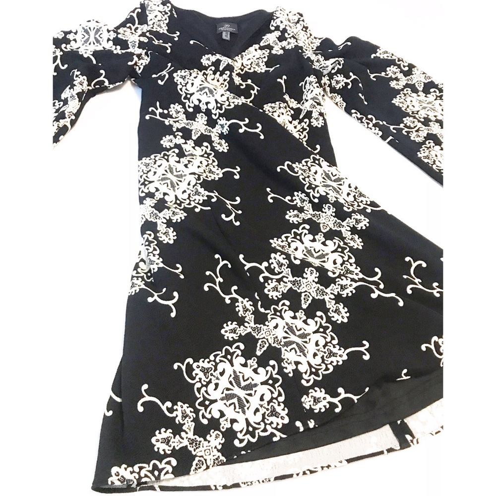 Adrianna Papell Black and White Printed Wrap Dress